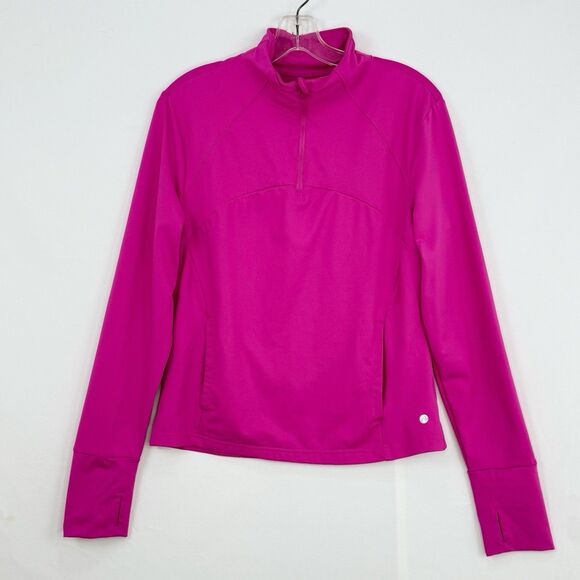 Apana Shirt Top Women’s Large Pink Yoga Long Sleeve Thumb Holes 3/4 Zip - Picture 1 of 16